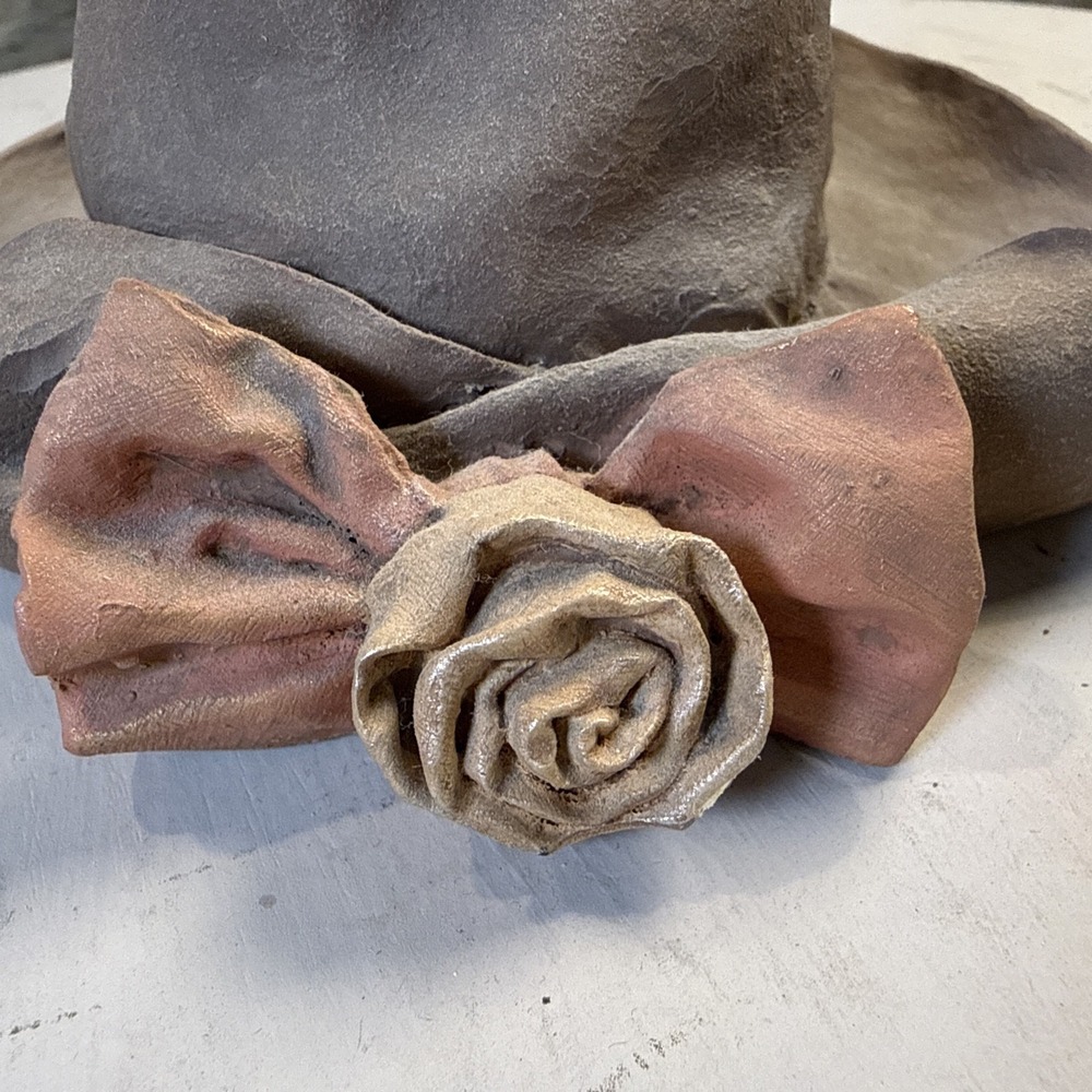 SS Sarna 5" Clay Decorative Hat Flower Gray Pottery Collectible - Picture 2 of 7
